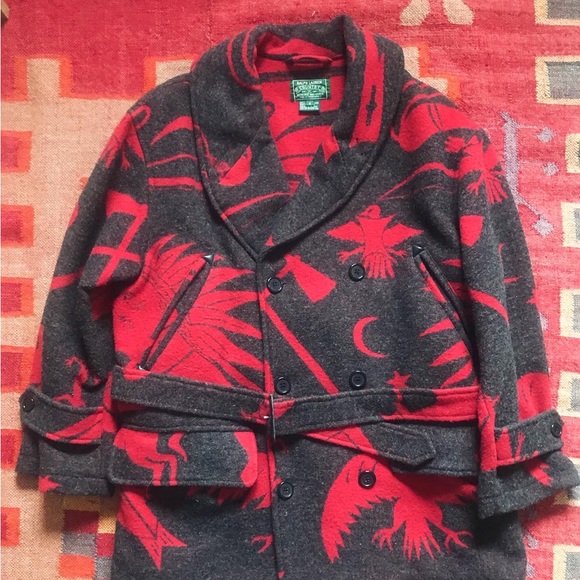 Vintage Ralph Lauren Native American Wool Coat w/ Belt - Picture 2 of 5